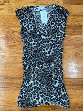 Geri C. New York gray leopard print mini dress